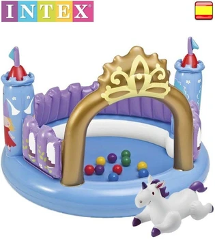 Intex-Centro de juegos, castillo mágico, piscina hinchable, 10 Boles + unicornio