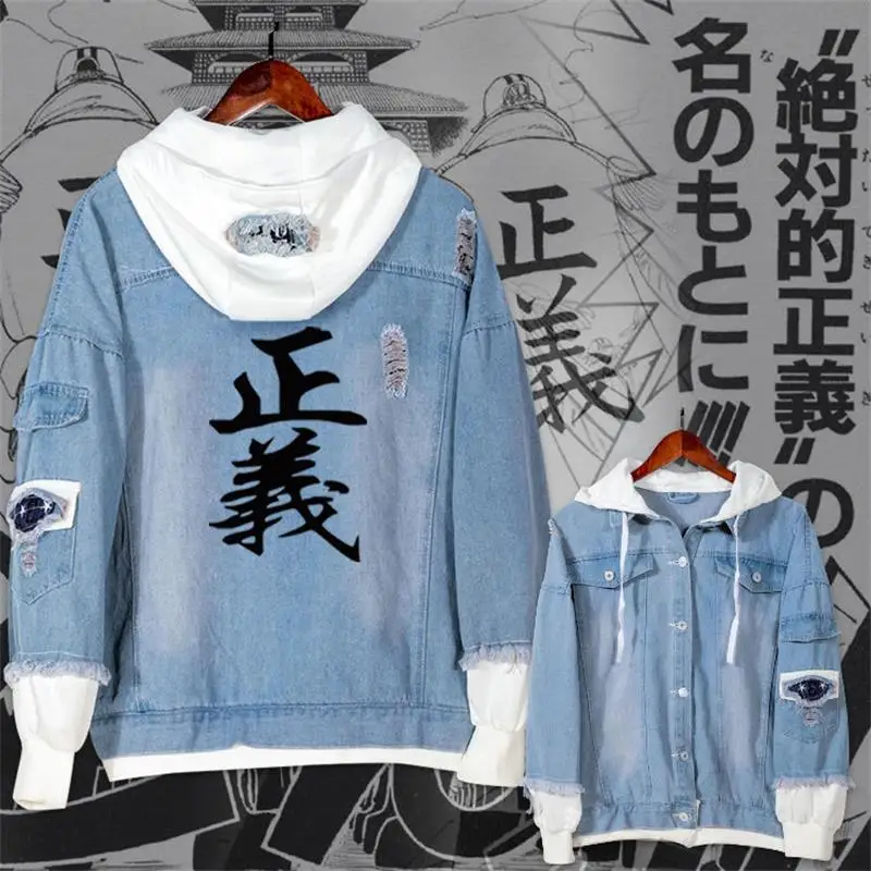 

Anime ONE PIECE Cosplay Fake two piece Denim Jacket Hoodie Hooded Unisex Tops Jeans Coat Fashion Sweatshirt Autumn Wiinter