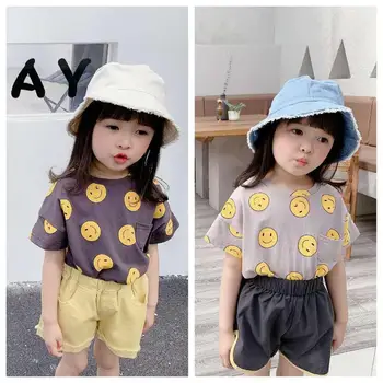

Children's clothing 2020 summer new products girls Korean version of summer smiling face printing children's short sleeve T-shir
