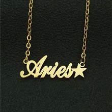 Collar de letras Aries, gargantilla de signo del zodiaco astrológico, Collares de cadena de oro de joyería Vintage para hombres y mujeres, regalo de cumpleaños