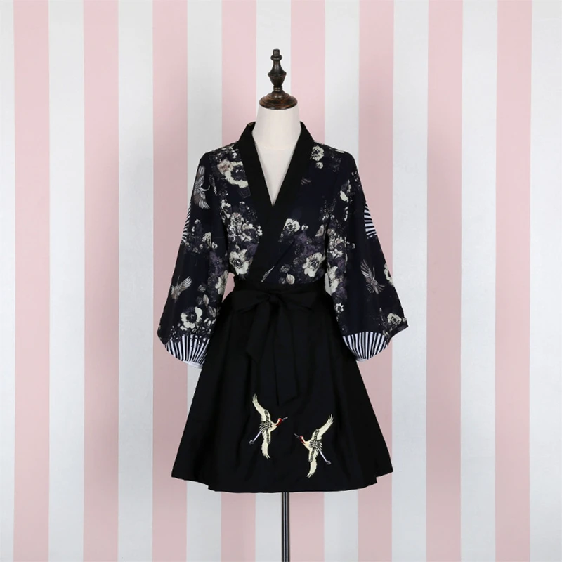 Кимоно-платье для девочек в японском стиле, кардиган Haori, юбки, Zephyr, Ретро стиль, вечерние, юката, модная нарядная одежда в азиатском стиле - Цвет: Color 3 Suit