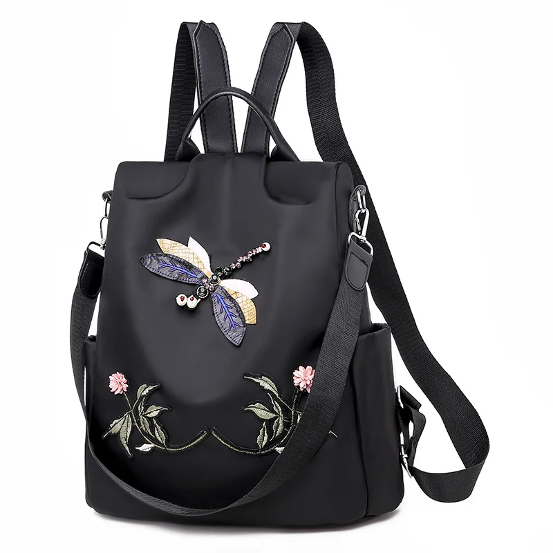 

Customizable Cross Border Backpack Women's 2019 New Style 3D Embroidered Dragonfly Chinese-style Backpack Outdoor Large Capacity