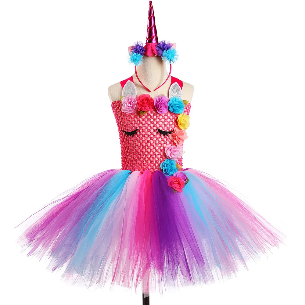 

Платье принцессы для девочек, детский сетчатый тюлевый костюм с единорогом и шалью, вечернее платье, костюм на день рождения