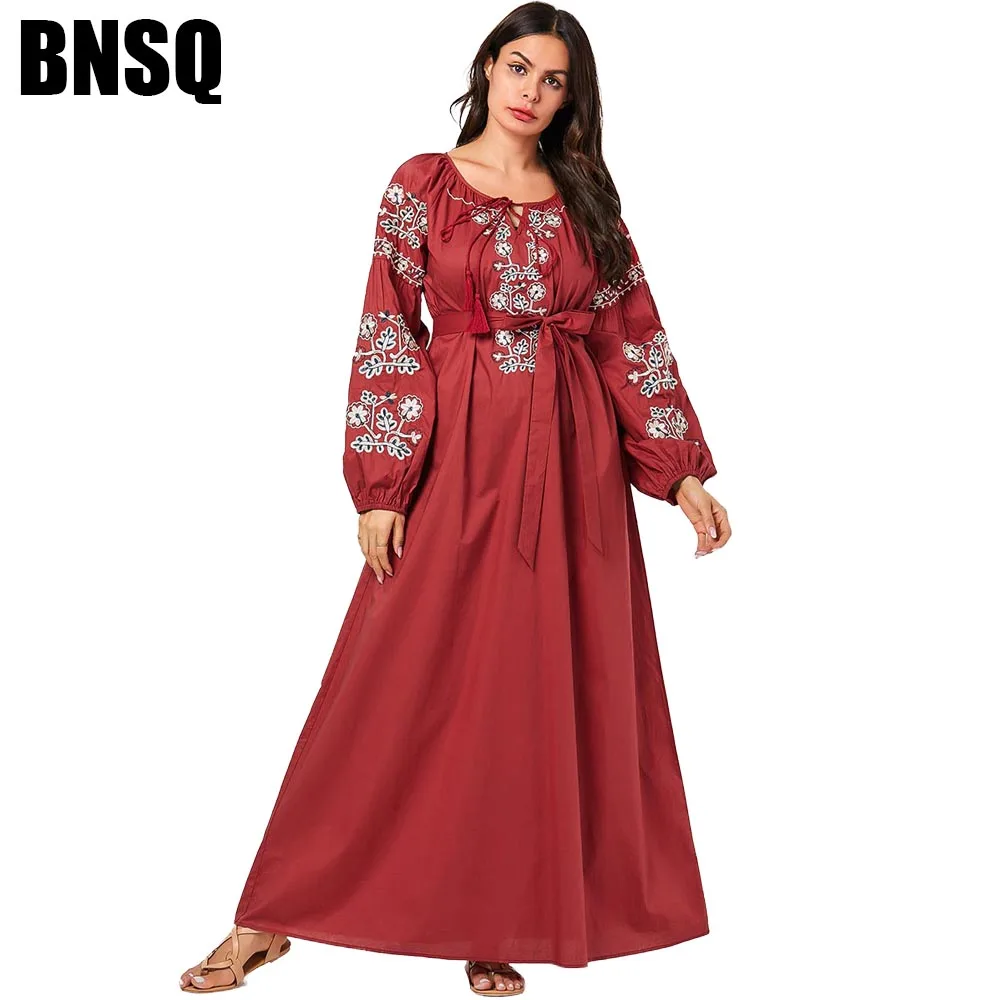 BNSQ модное Цветочный вышитый кружевной Макси платье арабский пакистанский сальвар камиз мусульманская одежда Турция Кафтан Оман абайя