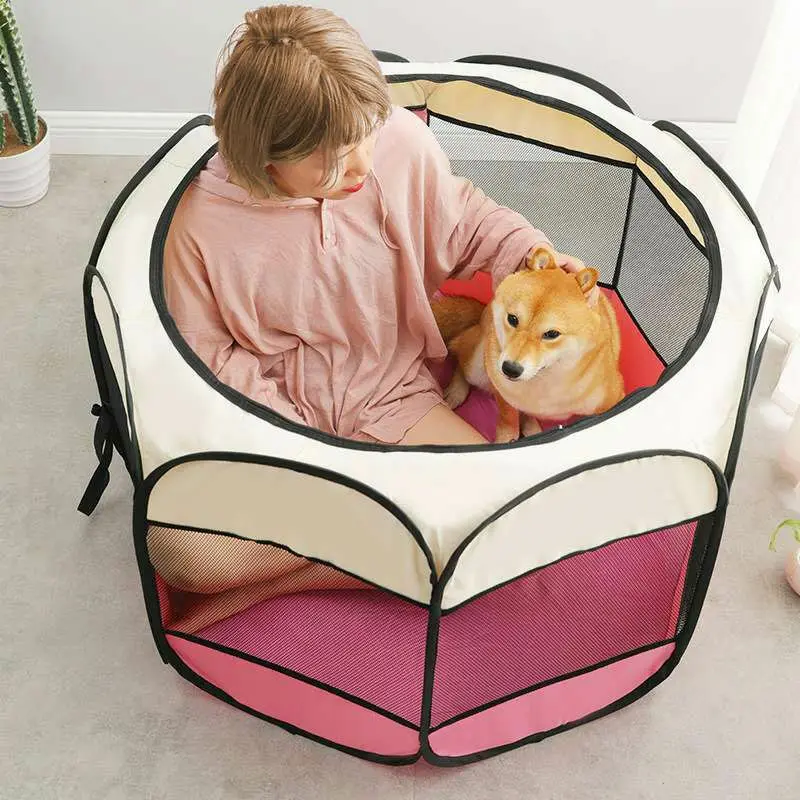 Portable Folding Pet Big Tent Dog House Cage Dog Cat Tent Playpen Puppy Kennel Easy Operation Waterproof Outdoor Octagon Fence