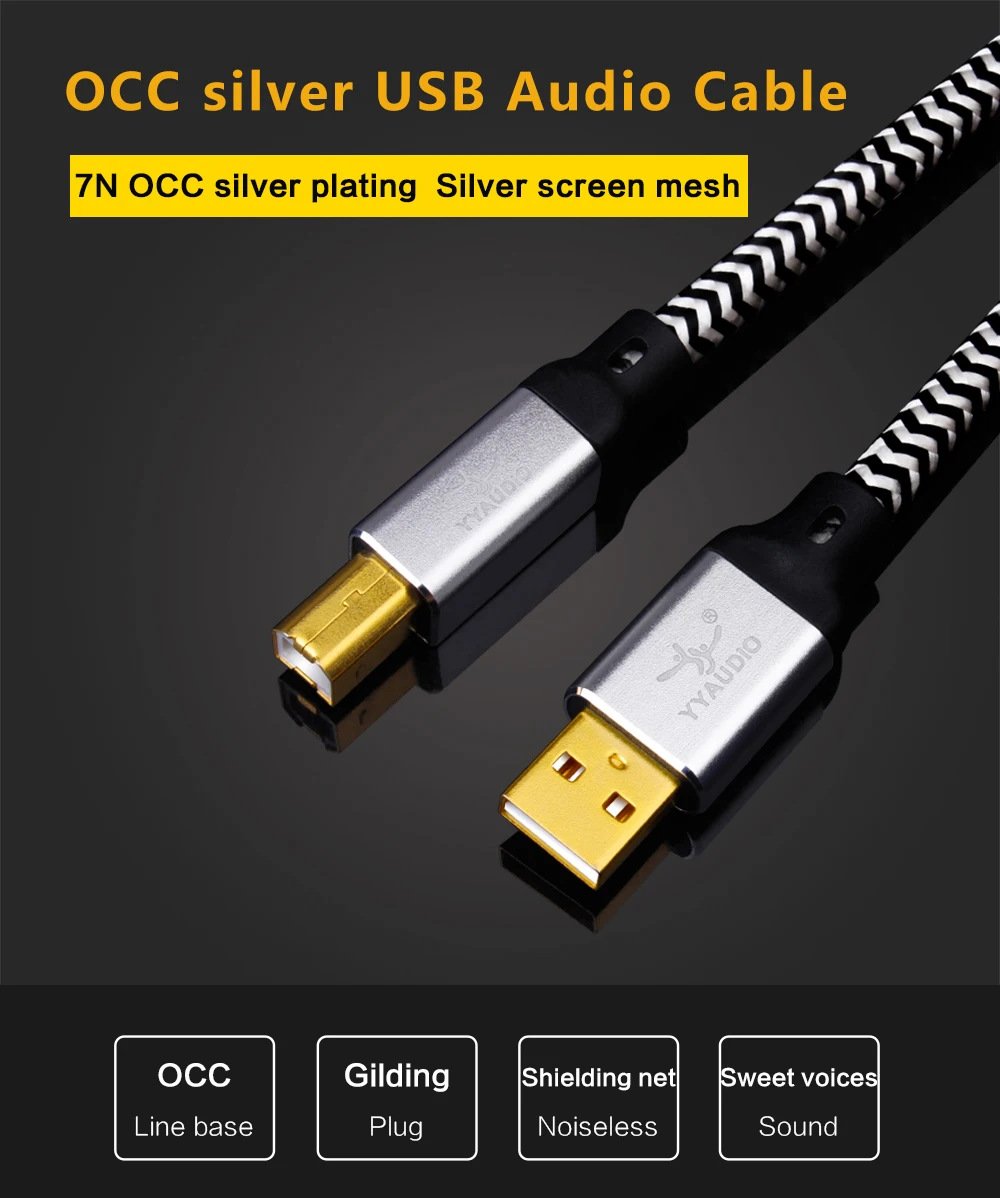 yyaudio occ prata banhado cabo de áudio usb dados cabo usb dac cabo de alta fidelidade usb cabo usb