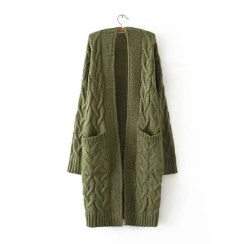 

2020 loose long double pocket sweater female Korean style autumn and winter fat MM large size twist knitted cardigan 11113