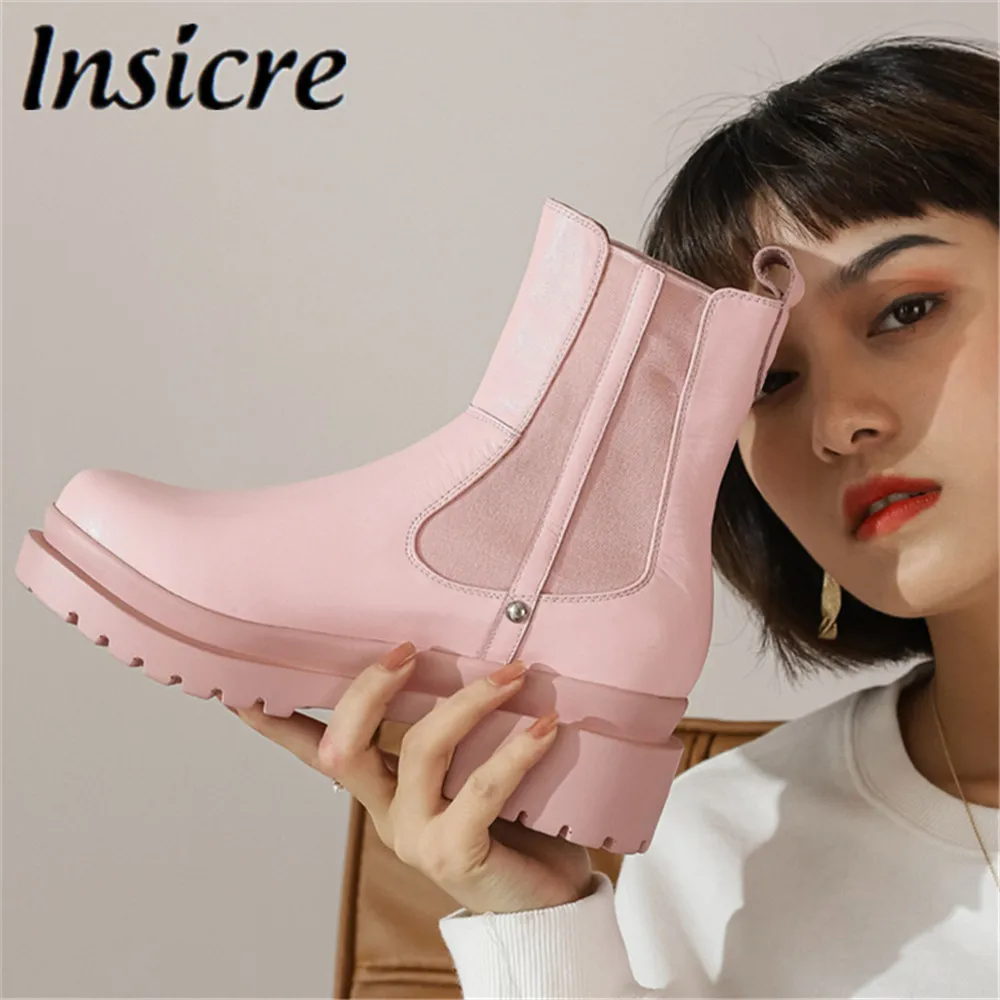 

Insicre New Luxury Chelsea Ankle Boots Women Autumn Winter Platform Slip On Chunky Heels Round Toe Modern Shoes Size 34-41