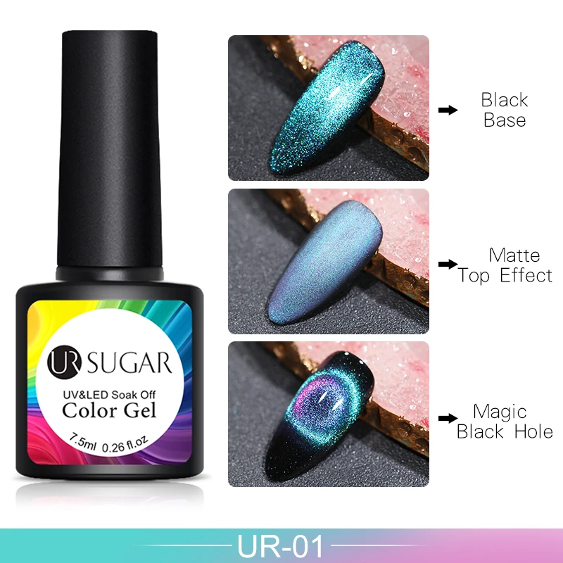 UR-01 Ur Sugar 9D Galaxy кошачий глаз светодиодный Гель-лак для ногтей Хамелеон для использования с магнитом УФ Гель-лак для ногтей гель для ногтей нужно черное Базовое покрытие замочить - Цвет: UR-01