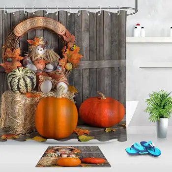 

Harvest Greetings Thanksgiving Polyester Fabric Waterproof Mildew Proof Shower Curtain 12 Hooks Bathroom Accessory Sets Doormat