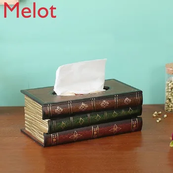 

Retro European Style Book Tissue Box Luxurious Box Europe Retangle Napkin Paper Holder Ring Tissue Storage Box 2 Types