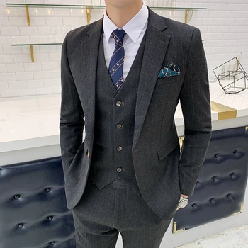 

2020 New Business Leisure Men's Suit Suit Small Plaid Suit Suit Bridegroom Dress Suit Three Piece Bridegroom Dress Banquet Dress