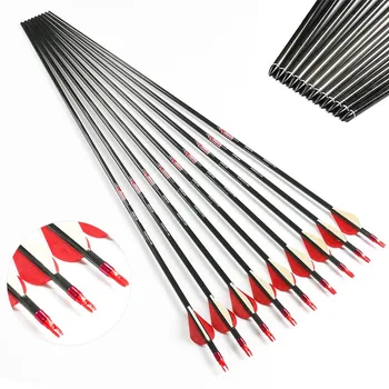 

12pcs Linkboy Archery Pure Carbon Arrows 2inch plastic vanes Spine 340 400 500 600 ID6.2mm for Compound Traditional Bow Hunting