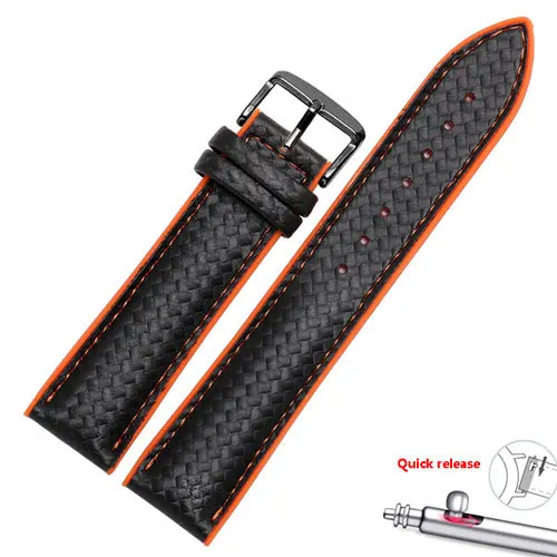 Carbon fiber pattern Silicone watchband black wristband adaptation Samsung galaxy watch Gear S2 S3 sport Quick release - Цвет ремешка: black orange blackB