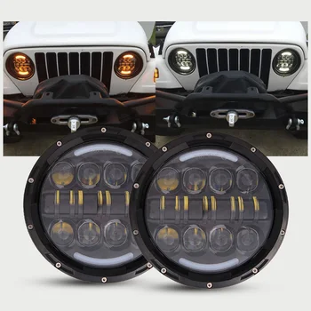 

2PCS 7 inch 80W Round LED Headlights H4 Kit with Angel Eye DRL/Amber Turn Signal Lights for Lada 4x4 urban Niva Hummer H1 H2