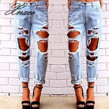 

Sexy Women Destroyed Ripped Distressed Slim Denim Pants Jeans Trousers