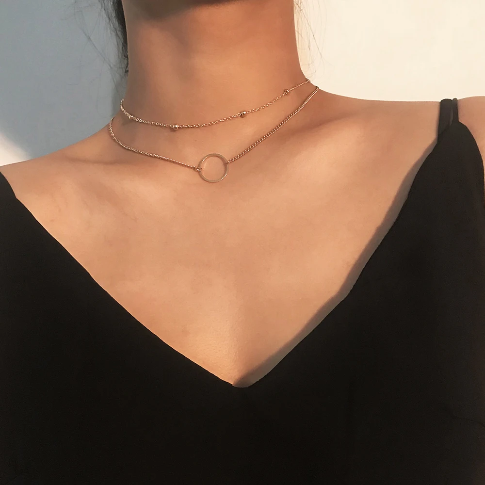 Modern Choker Jewelry Necklace Round Gold-Color Women New-Arrival SUMENG for Two-Layers
