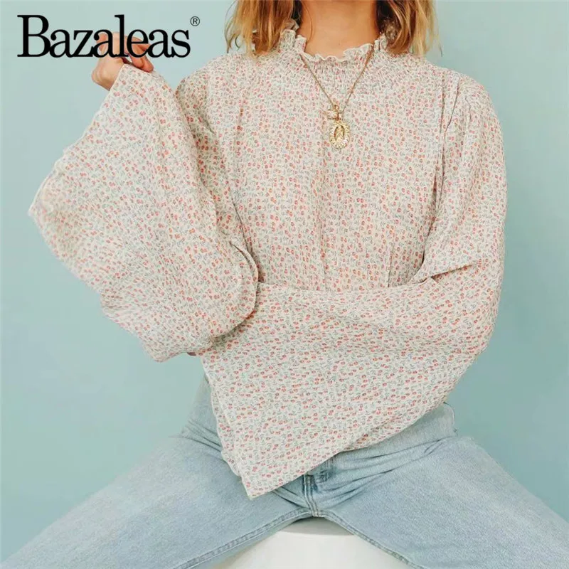 Bazaleas винтажные Женские топы и блузки с рюшами, Прямая поставка, рубашки с длинными рукавами, Элегантная водолазка, женская блузка