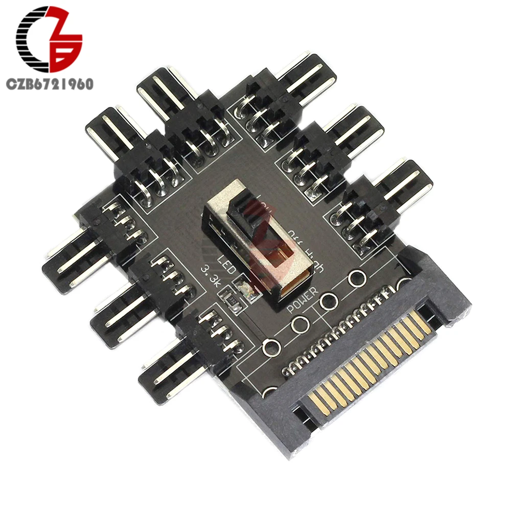 PC FAN HUB temperature-controlled supports 8-way 12V 3pin Fan Adapter