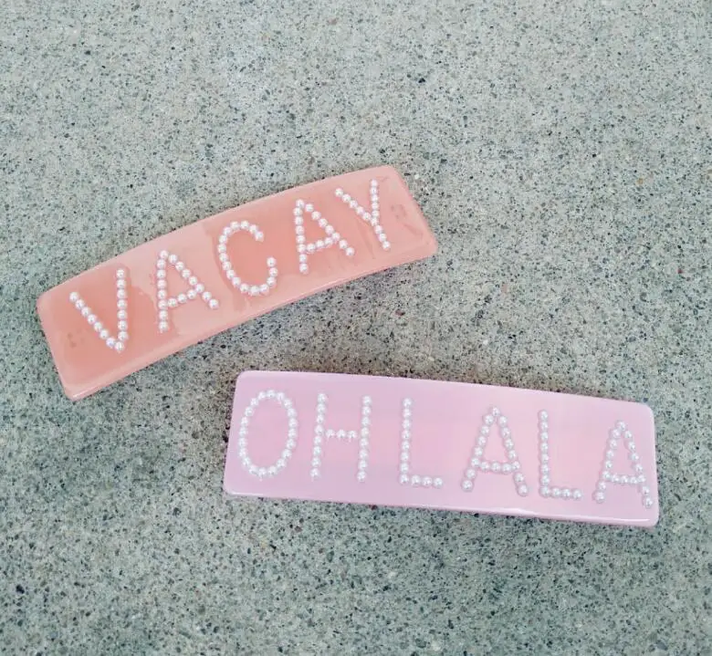 

Simple pearl letter clip hair accessories women pink spring clip chic hair accessories