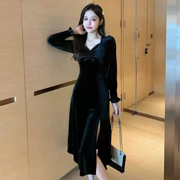 Plus Size Dress Women Solid Slim Trendy Spring Simple Korean Style Elegant Casual Soft Side-slit Ladies Fashion All-match Party t shirt dress