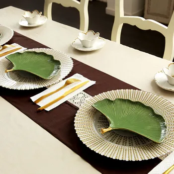 

Green Gingko Leaf Ceramic Plate Dessert Plate Storage Plate Decoration Ceramic Dinner Plate Dish Soup Rice Ceramic Dessert Plat