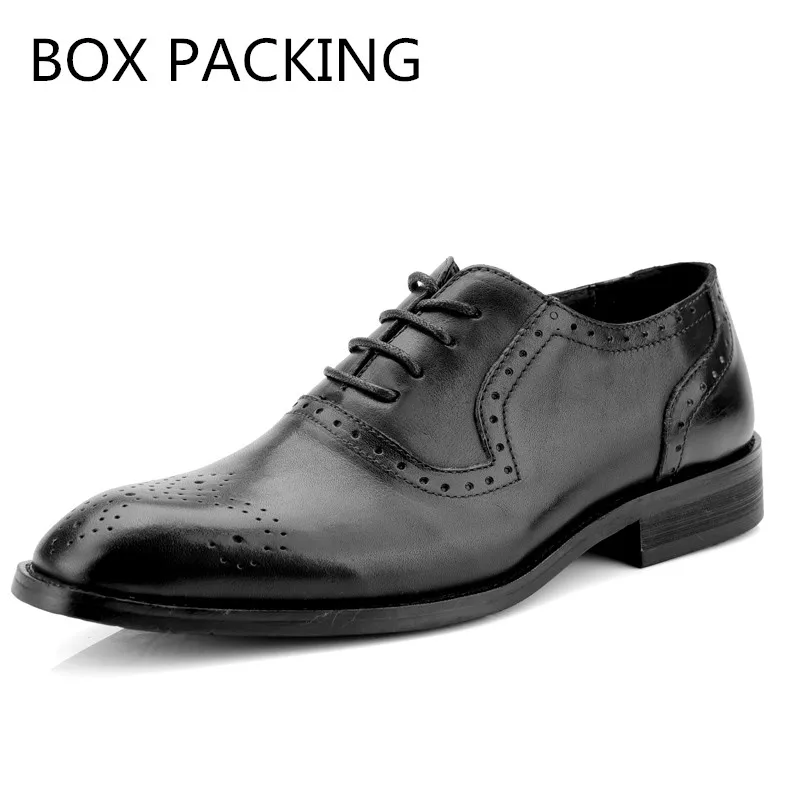 black with box Обувь из натуральной кожи; нарядные туфли для мужчин в британском стиле; Туфли-оксфорды с острым носком; Весенняя Нескользящая деловая обувь; цвет черный, коричневый - Цвет: black with box