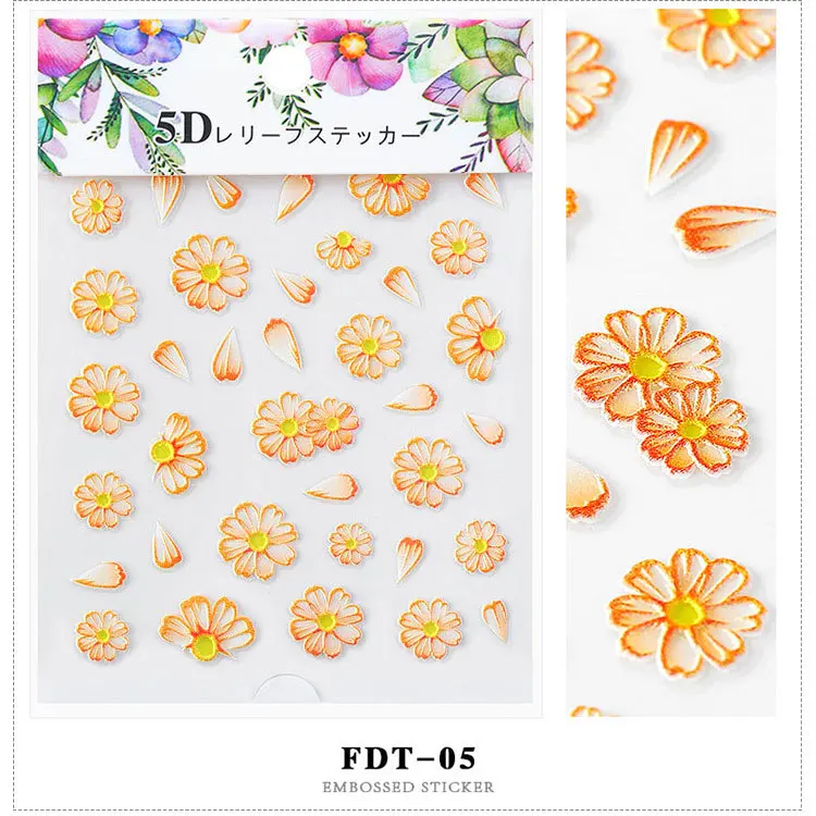 1 лист 3D тиснение наклейка с цветком для ногтей наклейки листья Бабочка украшение для ногтей DIY маникюр Дизайн Ювелирные изделия Аксессуары - Color: FDT-05