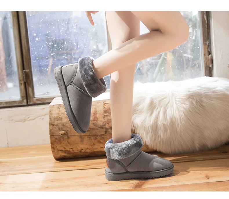 Snow Boot Women's Mid-Calf Boots Booties Ladies Shoes Low Heels booties Bootee Woman Round Toe Lace Up Short Mid Calf Rubbe