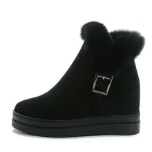 Зимняя женская обувь; женские ботильоны из натуральной кожи на танкетке; женские теплые зимние ботинки на молнии с кроличьим мехом; женские ботинки; большие размеры