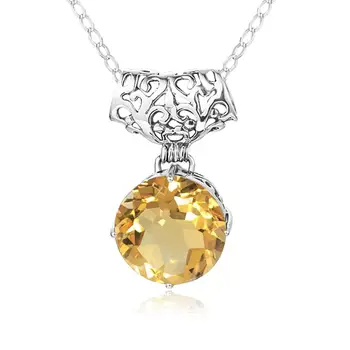 

Szjinao Real 925 Sterling Silver Pendant Neckelace For Women Gothic Jewellery Yellow Cristal Gemstone Round Shape Fine Jewelry