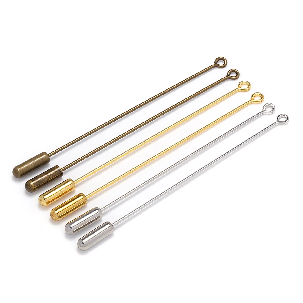 10Pcs Brooches Safety Pins With Rubber Hat Copper Ball Silver Gold Bronze  Color Jewelry Crafts DIY Making Accessories 6.1cm