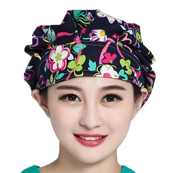 

Medical Hospital Doctor Nurse Caps Cotton Nursing Hats Flower Pattern Printing Washable Hats Dental Clinic Surgical Gorros Kappe