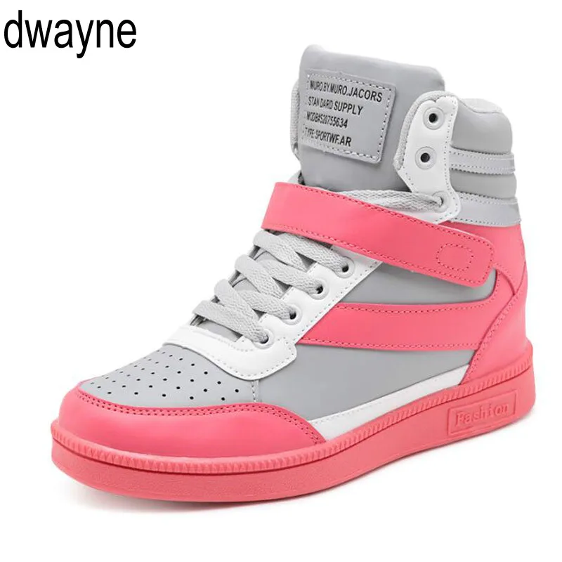 

2019 Woman Breathable High Top Black White boots Shoes Women Casual Shoes Platform Hidden Increasing Sneakers Leather Shoes586