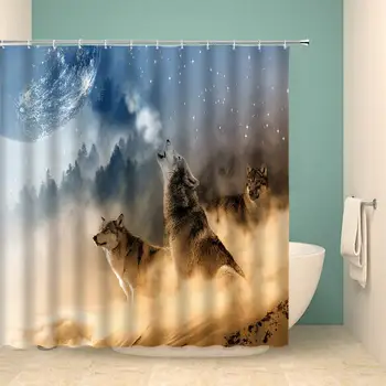 

Wolf Shower Curtain Set Animal Forest Desert Abstract Home Bathroom Decoration 70×70 Inch with Hook Hole