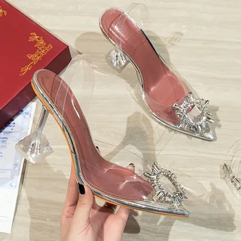 

Transparent PVC sandals women pointed clear crystal cup high heel stilettos sexy pumps 2019 new summer shoes women