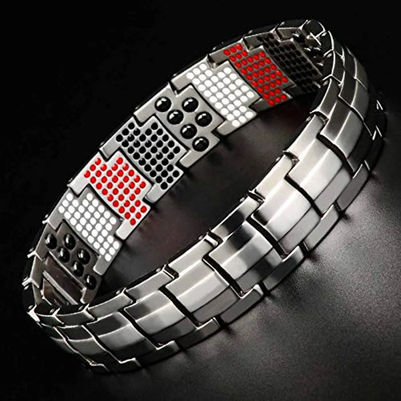 

Fashion Electroplated black 4-IN-1 Anion Magnetic Bracelet 591 Elements Titanium Men Bracelets HSJ88