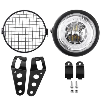 

6.5 Inch Universal Motorcycle Front Headlight+ Lampshade Mesh Protector for CG125 GN125 Cafe Racer Bobber