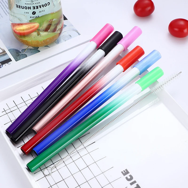

9Pcs/Set Reusable Metal Straw 304 Stainless Steel Drinking Straw Silicone Cover Tips with Cleaner Brush Bag Wholesale