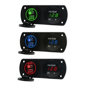 

12V-24V Dual USB Charger+LED Voltmeter Car USB Socket Car Fast Charger for Motorcycle Car Marine Panel Modification