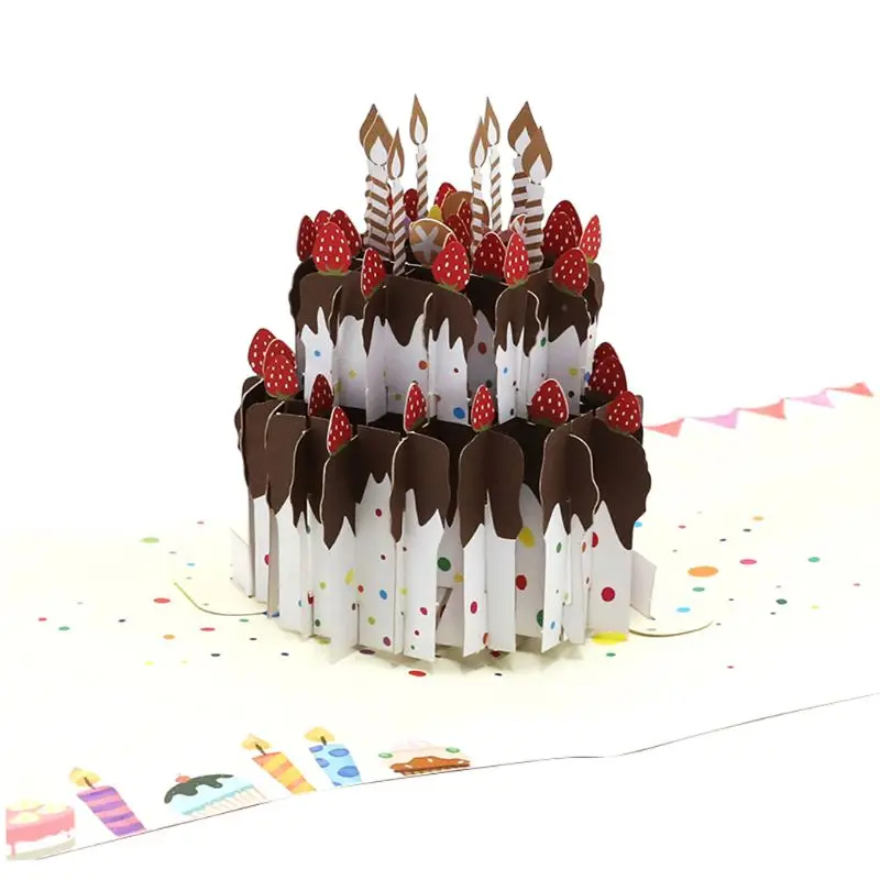  3D Pop Up Cake Greeting Cards Postcards Invitations with Envelope Birthday Party - 4000341024059
