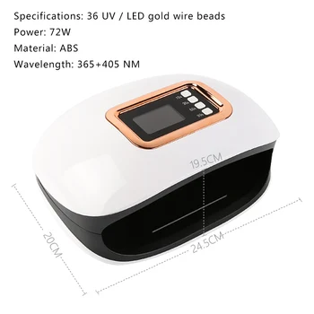 

72W Nail Dryer Nail Light UV LED Gel Smart LED Quick-Drying Nails Lamp 4 Timer Setting