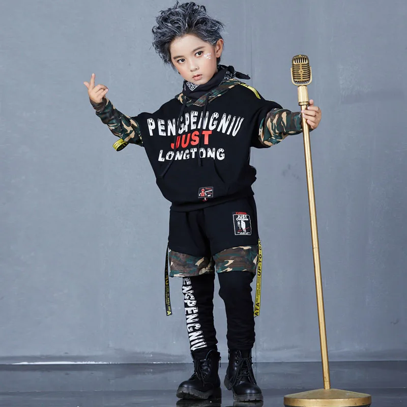 Brand set kids suit boys autumn outfit suits fashion hip hop 2 piece sets unisex black cotton parkour boy clothes letter print (2)