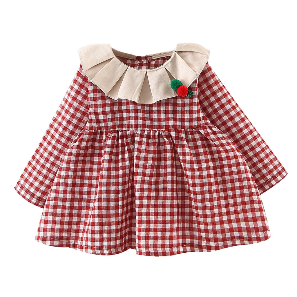 Модное платье для маленьких девочек; хлопковые платья в клетку с круглым вырезом и рюшами для маленьких детей; повседневная одежда; ; H4