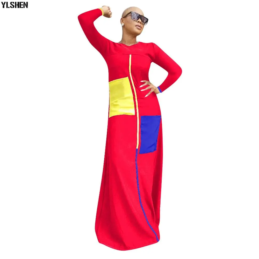 Африканские платья для женщин с длинным рукавом Новая африканская женская одежда Модная рубашка в африканском стиле Длинное Макси платье кафта одежда