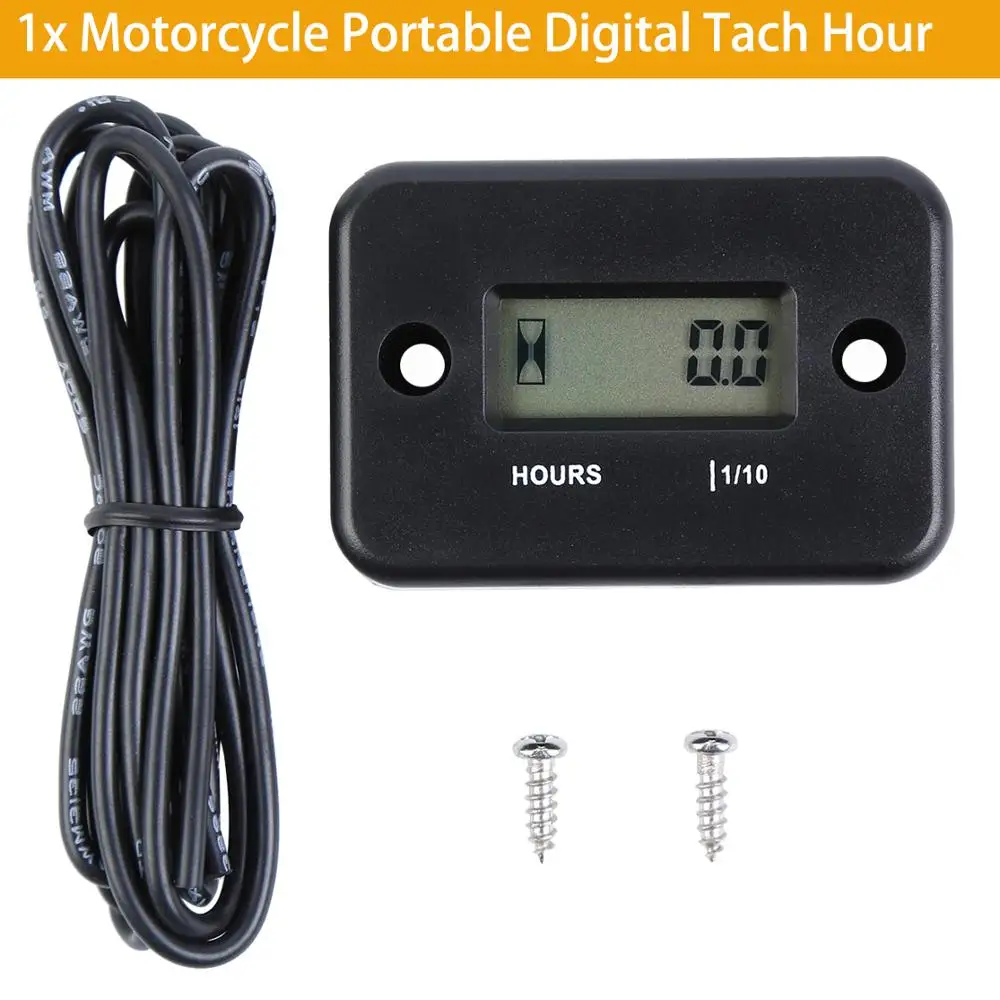 

Motorcycle Portable Digital Tach Hour Meter Gauge LCD for 4 Stroke Gas Engine Offroad Panel Hour ATV Motorcycle Generator Bike