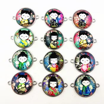 

30pcs Russian Doll Matryoshka Image Glass Cabochon with zinc alloy bottom cartoon girls bracelets necklace Jewelry making