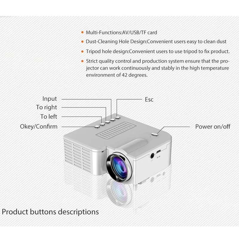 FULL-UC28C Projector Mini Portable Projector Home LED Children's Mobile Phone Projector Supports 1080P White