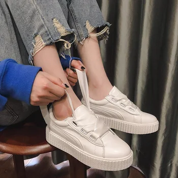 

2020 Women's Sneakers Spring White PU Students Thick-soled Running Shoes Flat Walking Shoes Zapatos De Mujer Tenis Feminino D-71