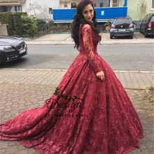 Vestidos de 15 anos quinceanera бальное платье с глубоким v-образным вырезом и длинными рукавами, кружевное длинное платье с аппликацией vestidos de 15 a os